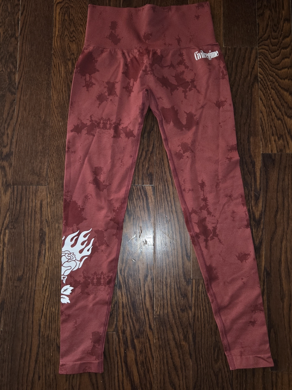 Civil Regime Women's Leggings Size S Red Tie-Dye Ankle Stretch Logo